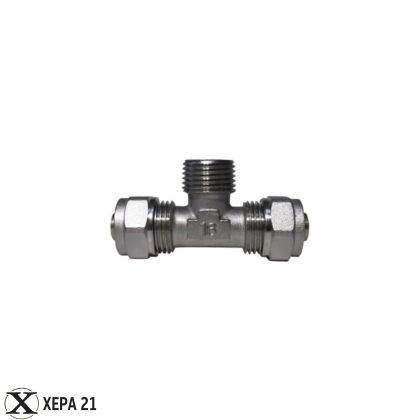 Никелиран месингов мъжки тройник Ф20 х 1/2" М х Ф20 за многослойна тръба 