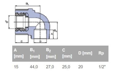 ППР коляно за стена с вътрешна резба Ø20 х 1/2"  за гипсокартон