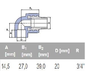 ППР коляно 90°с външна месингова резба Ø20 х 3/4"