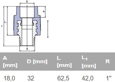 ППР преход с външна месингова резба Ø32 х 1" 