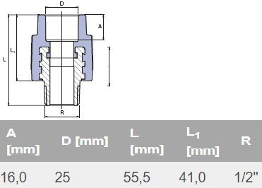 ППР преход с външна месингова резба Ø25 х 1/2" 