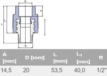 ППР преход с външна месингова резба Ø20 х 1/2" 