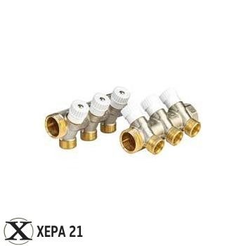 Щампован колектор с вентили 1" х 24*19 - LUXOR -4 изхода 