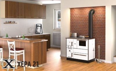 Готварска печка на твърдо гориво Alfa Term 27 kW - бяла 