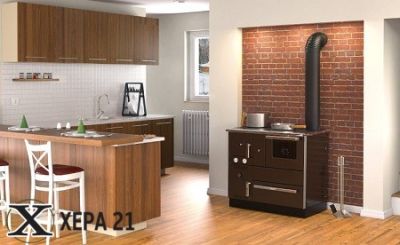 Готварска печка на твърдо гориво Alfa Term 27 kW - кафява 