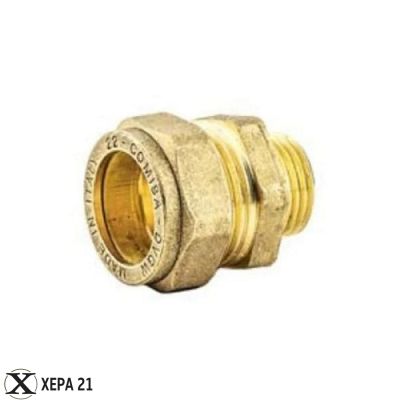 Месингова компресионна връзка права мъжка за медна тръба  - Ф 22 х 3/4"