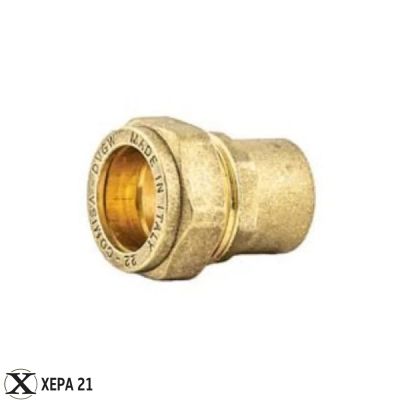 Месингова компресионна връзка права женска за медна тръба  - Ф 22 х 3/4"