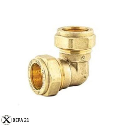 Месингова компресионна връзка ъглова двойна за медна тръба  - Ф 18 х Ф 18