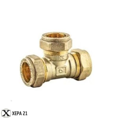 Месингова компресионна връзка тройник за медна тръба  - Ф 22 х Ф 22 х Ф 22