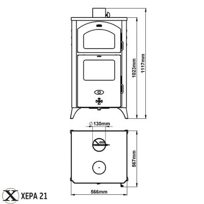 Камина с фурна на дърва 14 kW Прити FGR D ECO Design размери