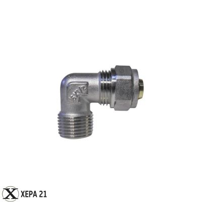 Никелирано месингово мъжко коляно Ф16 х 1/2" за многослойна тръба PEX-AL-PEX 