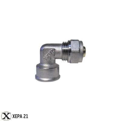 Никелирано месингово женско коляно Ф20 х 3/4" за многослойна тръба с алуминиева вложка 