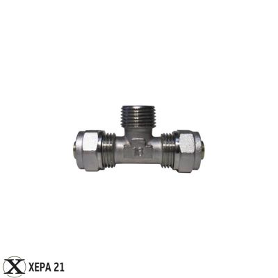 Никелиран месингов мъжки тройник Ф16 х 1/2" М х Ф16 за многослойна тръба 